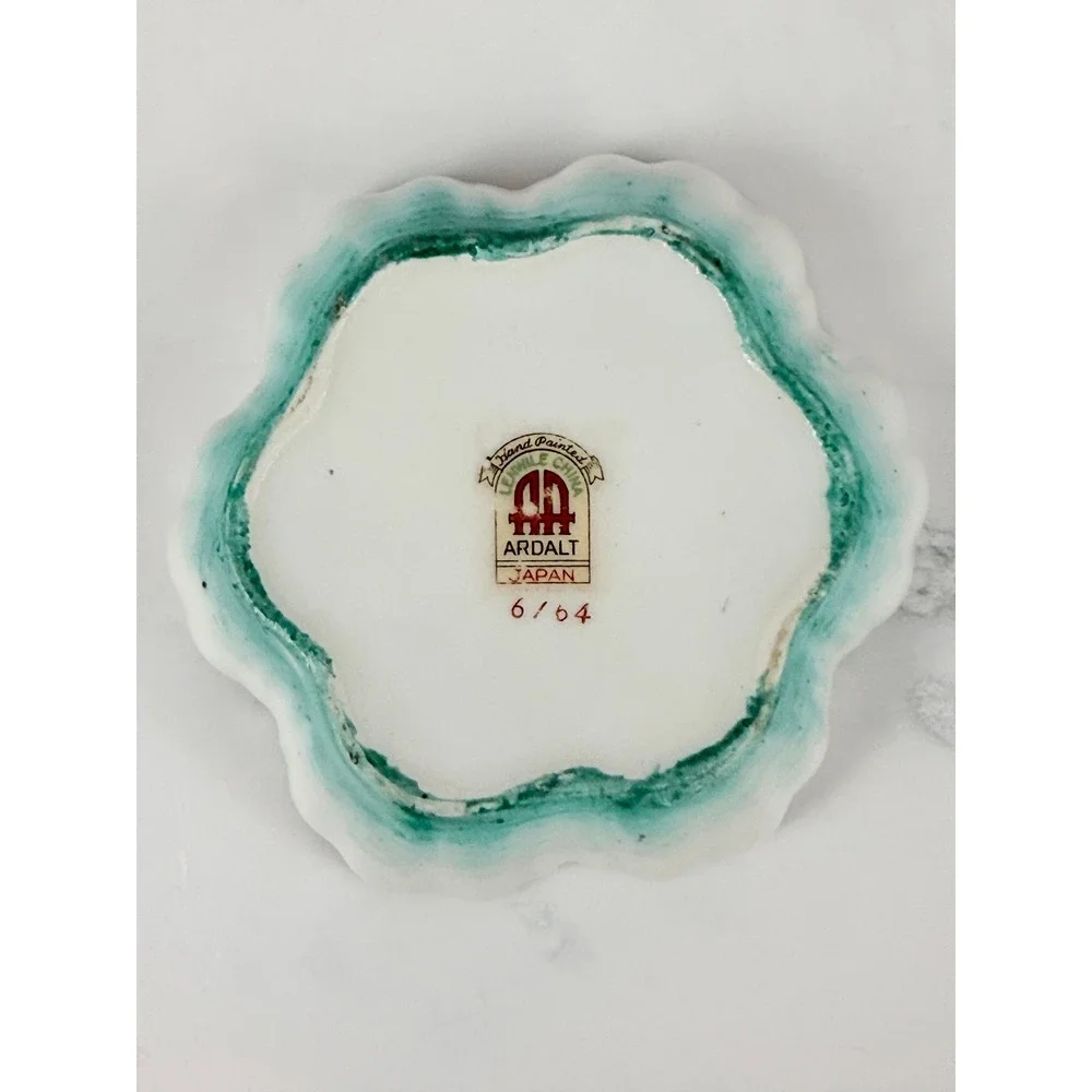 VTG 1964 Lenwil Ardalt Japan Green Floral Gilded Trinket Nut Nesting Dish 3 1/2